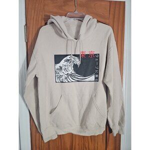 Artist Union Mens Med Wave Of Kanagawa Graphic Hoodie Sweatshirt Beige(HL179)